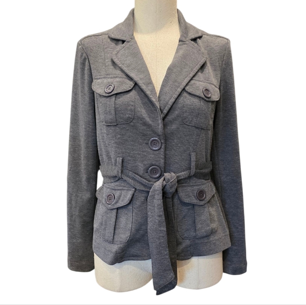 Papaya Gray Heathered Belted Blazer